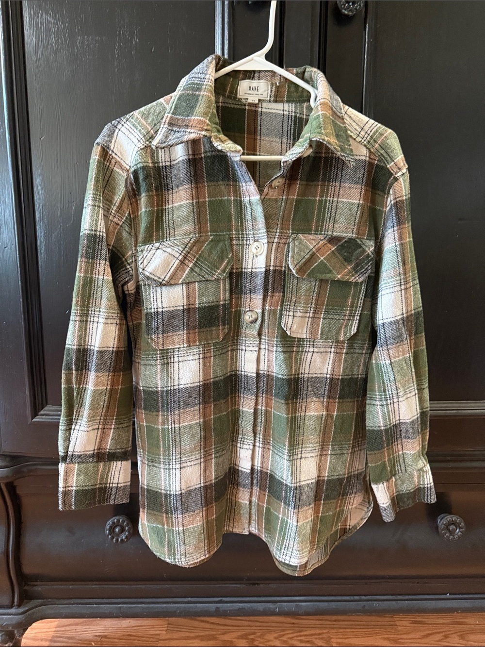 HAVE Plaid Button-Up Shirt Jacket in Green, Brown & Cream